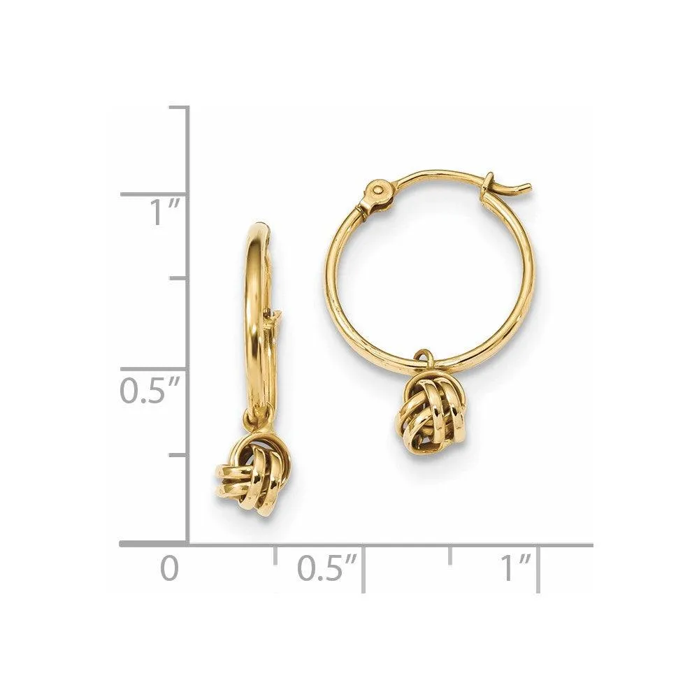14k Polished Love Knot Dangle Hoops