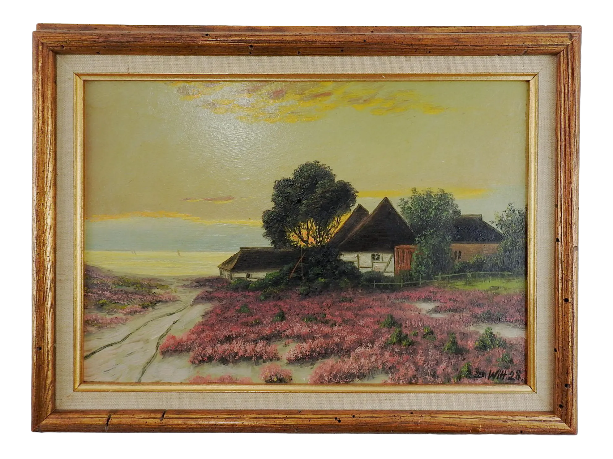 1928 Seaside Cottage Sunset Painting