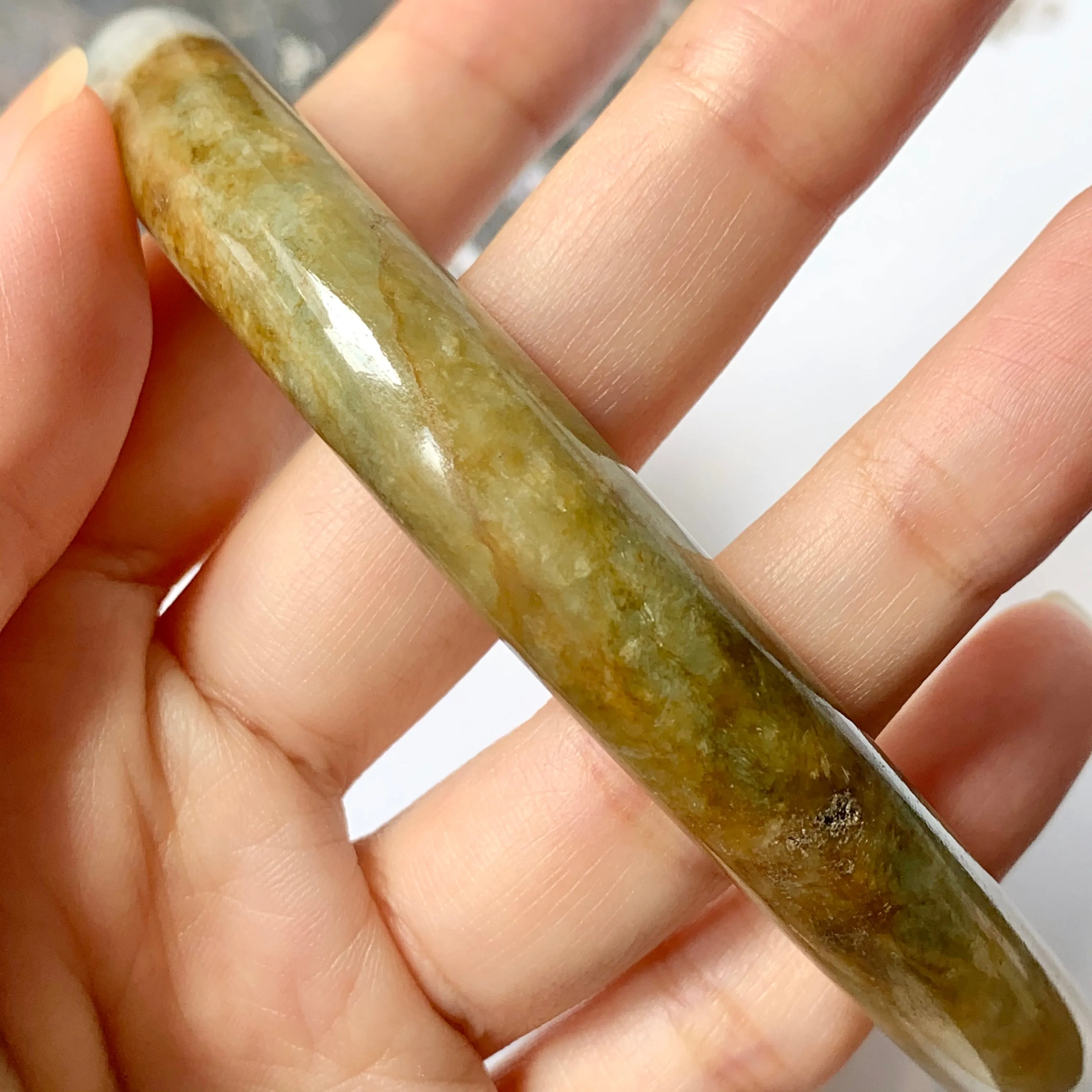 83.8mm A-Grade Natural White Yellow Jadeite Traditional Round Bangle No.151763