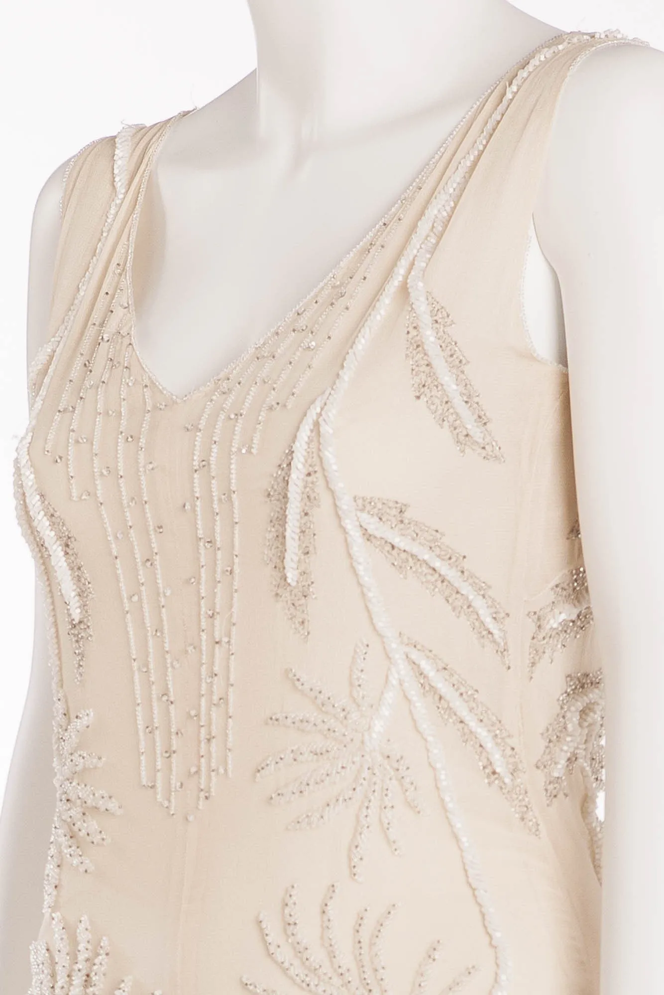Alberta Ferretti - Ivory Silk Chiffon Beaded Dress - IT 40