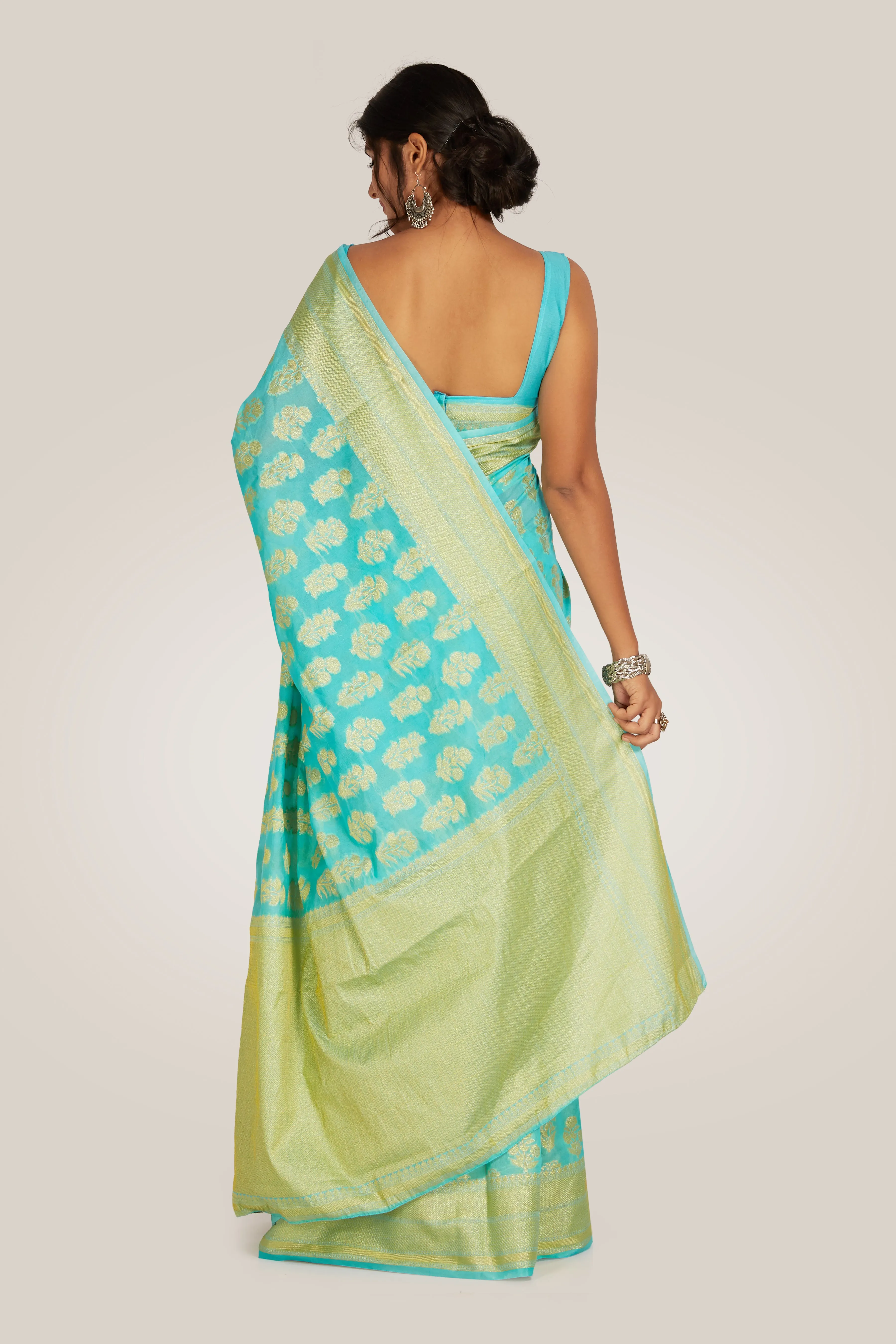 Aqua Blue Traditional Silk Saree