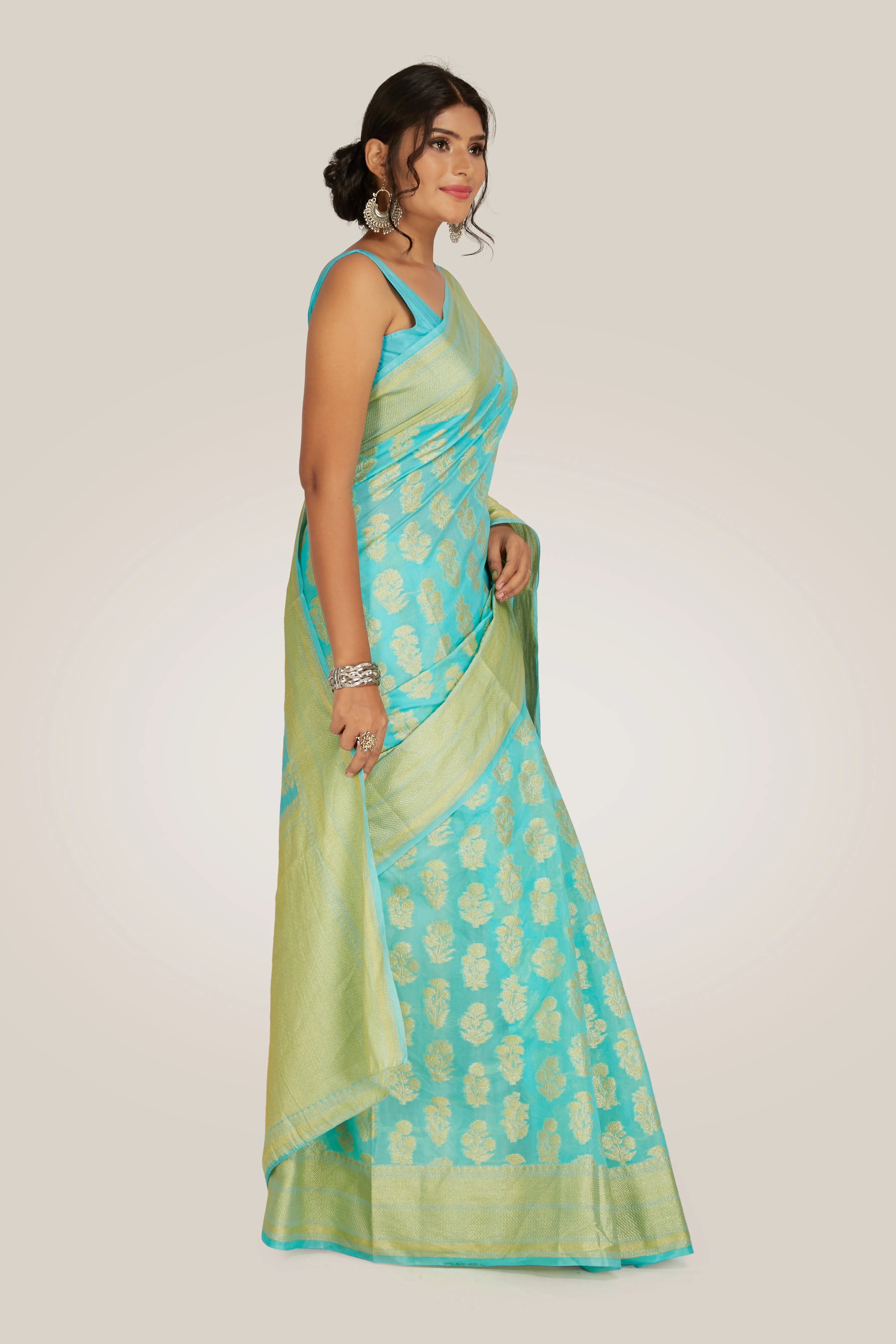 Aqua Blue Traditional Silk Saree
