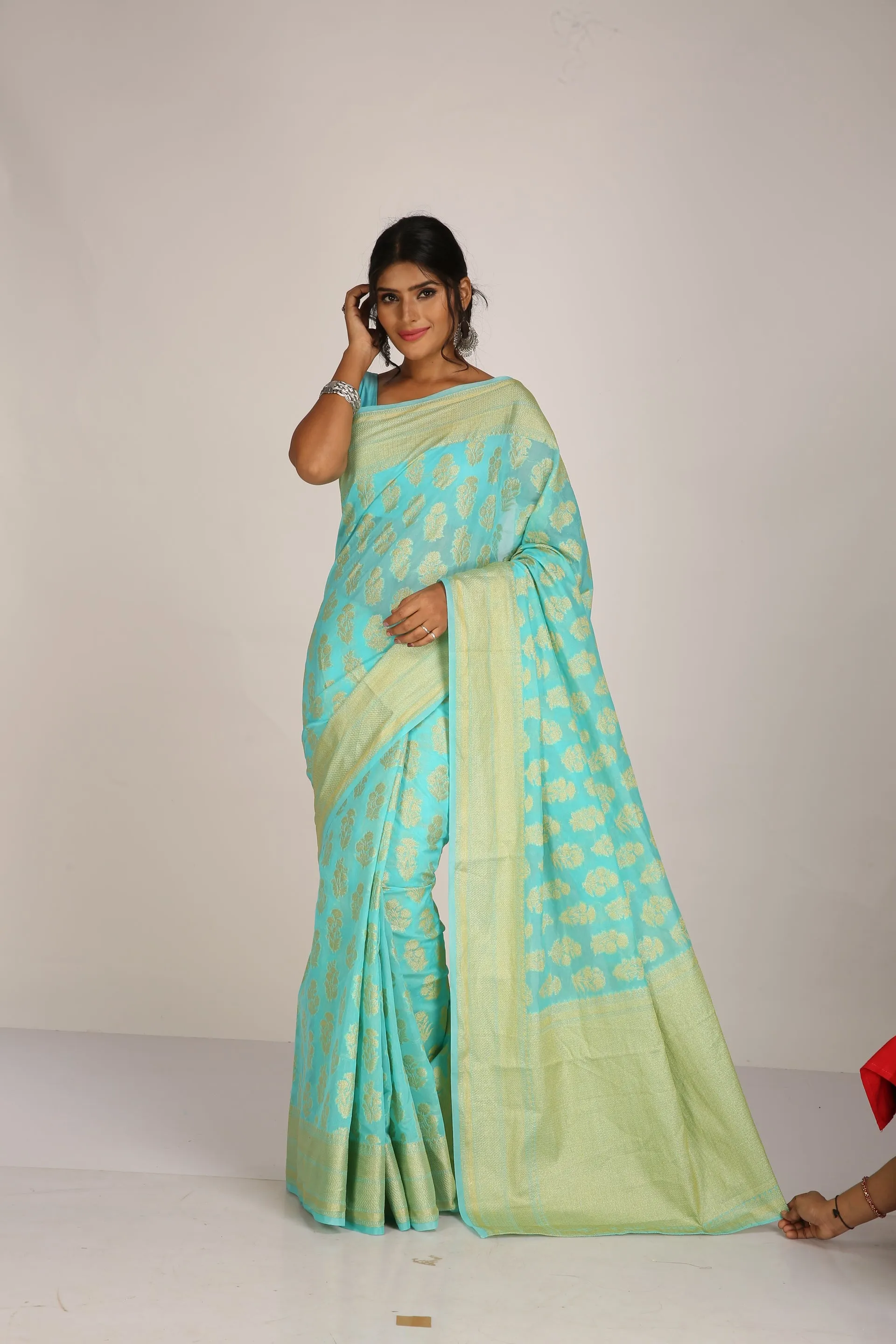 Aqua Blue Traditional Silk Saree