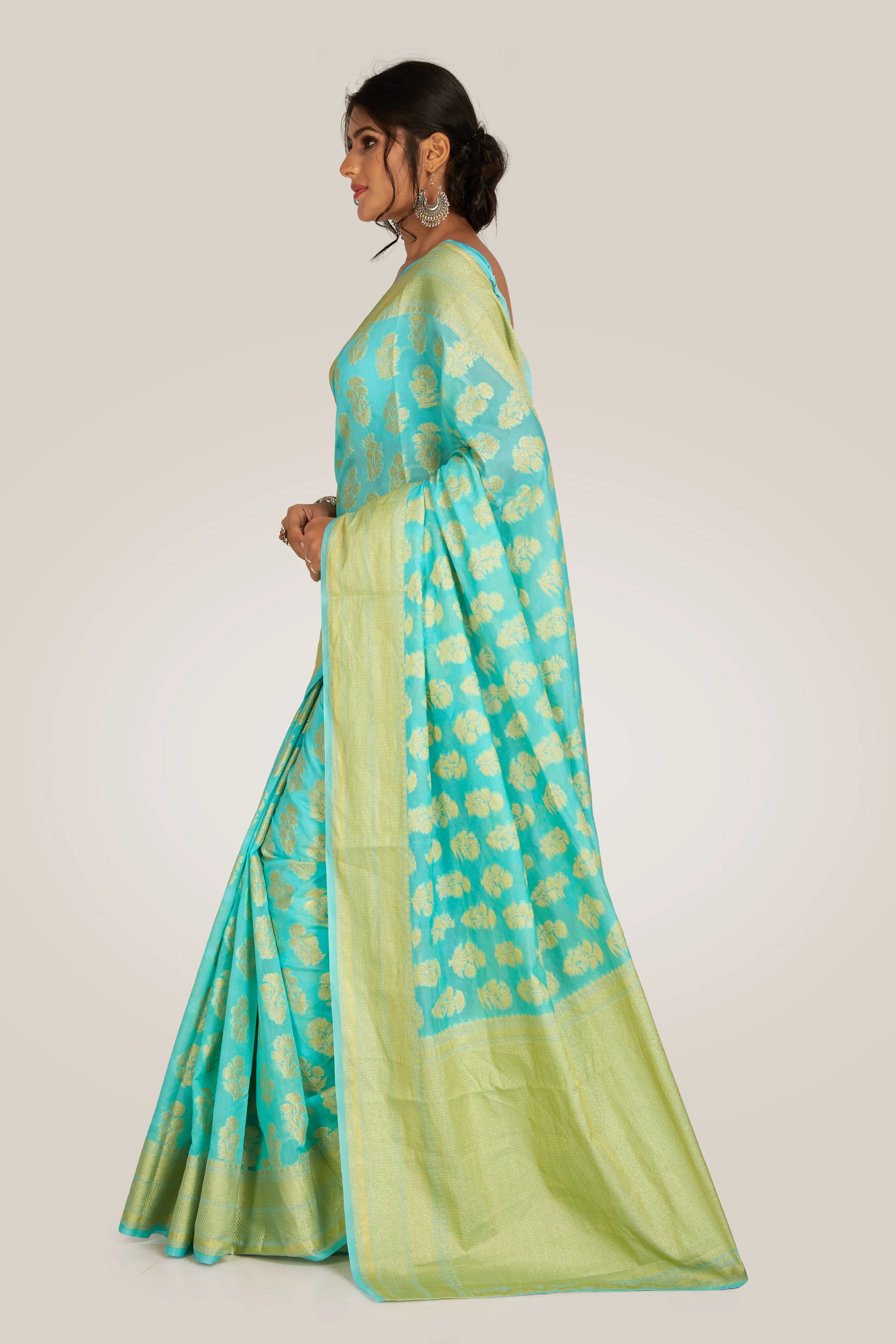Aqua Blue Traditional Silk Saree