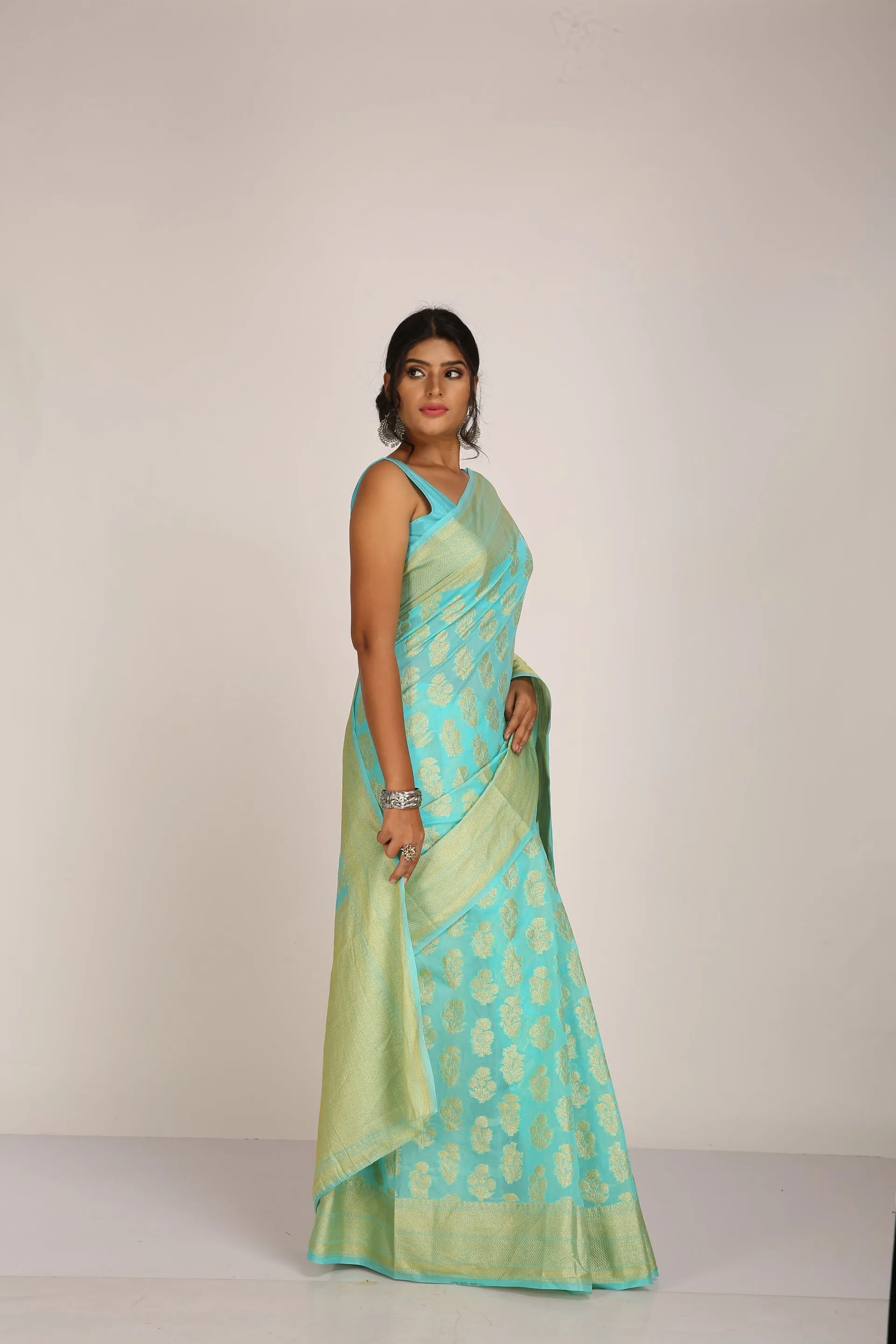 Aqua Blue Traditional Silk Saree