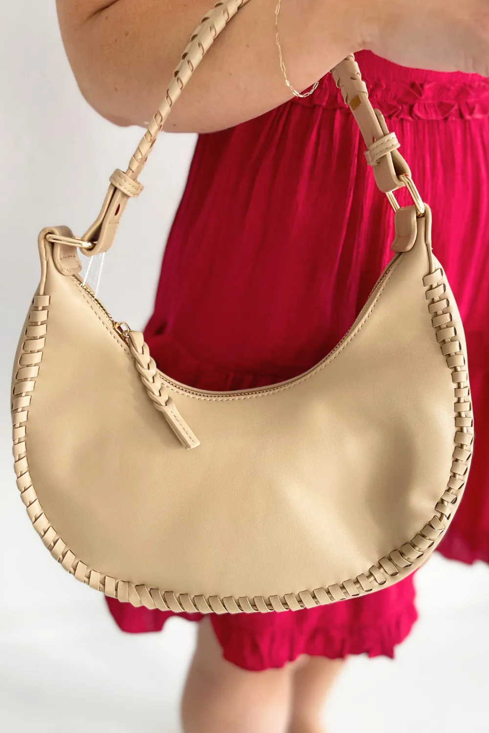 Aria Whipstitch Crescent Shoulder Bag