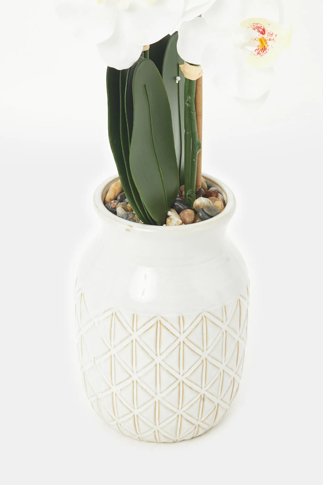 Artificial White Orchid Flower In Ceramic Vase