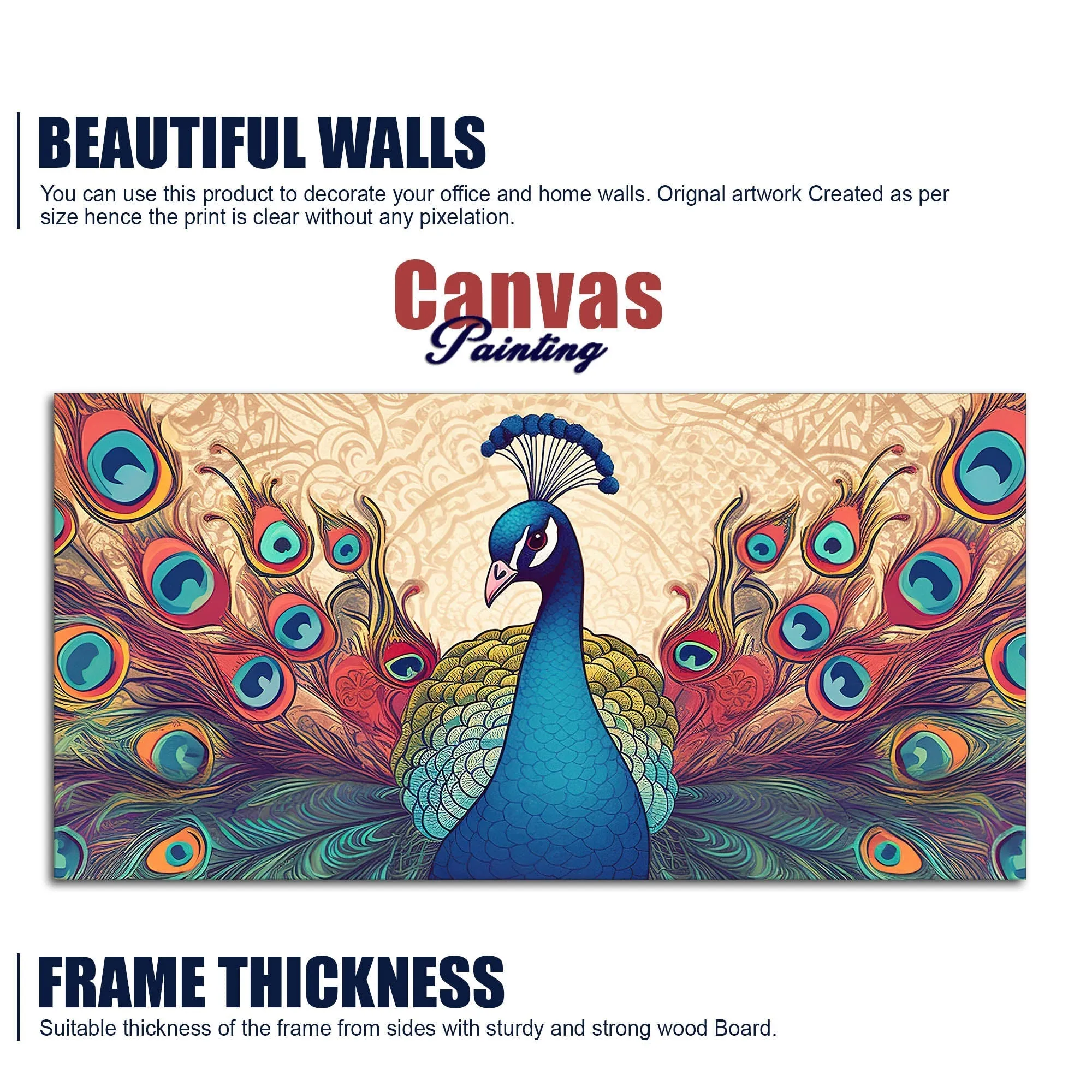 Beautiful Peacock in Traditional Style Canvas Wall Painiting