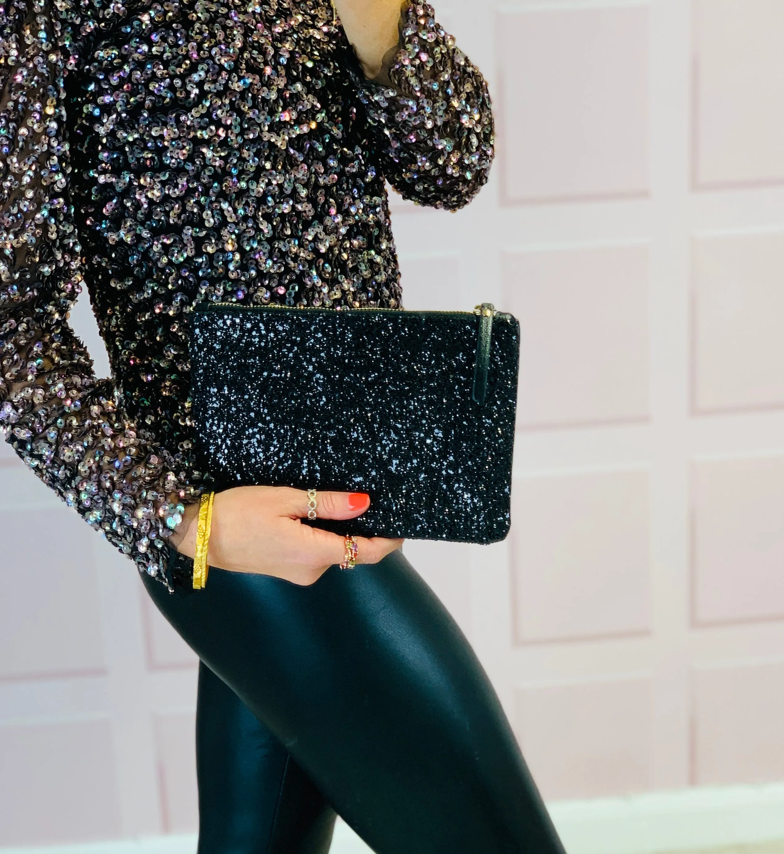 Black Glitter mini clutch bag