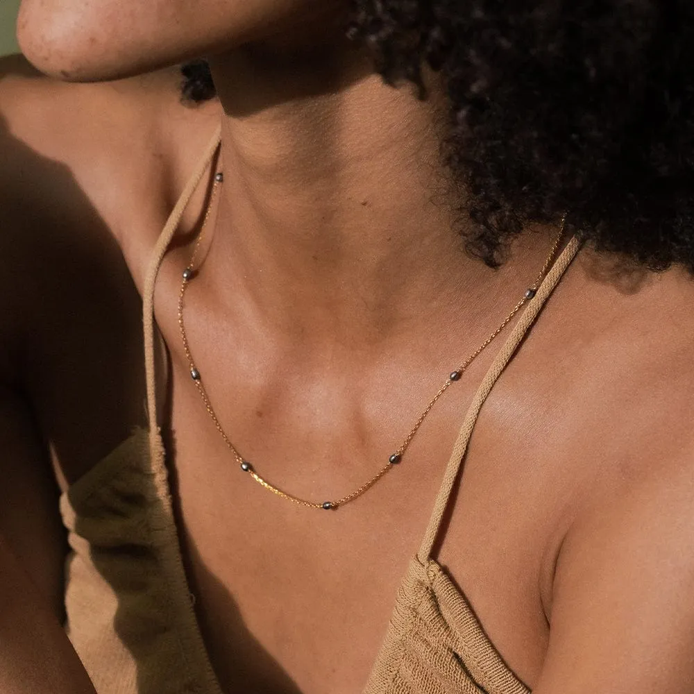 Black Seed Pearl Chain Necklace 18ct Gold Plate