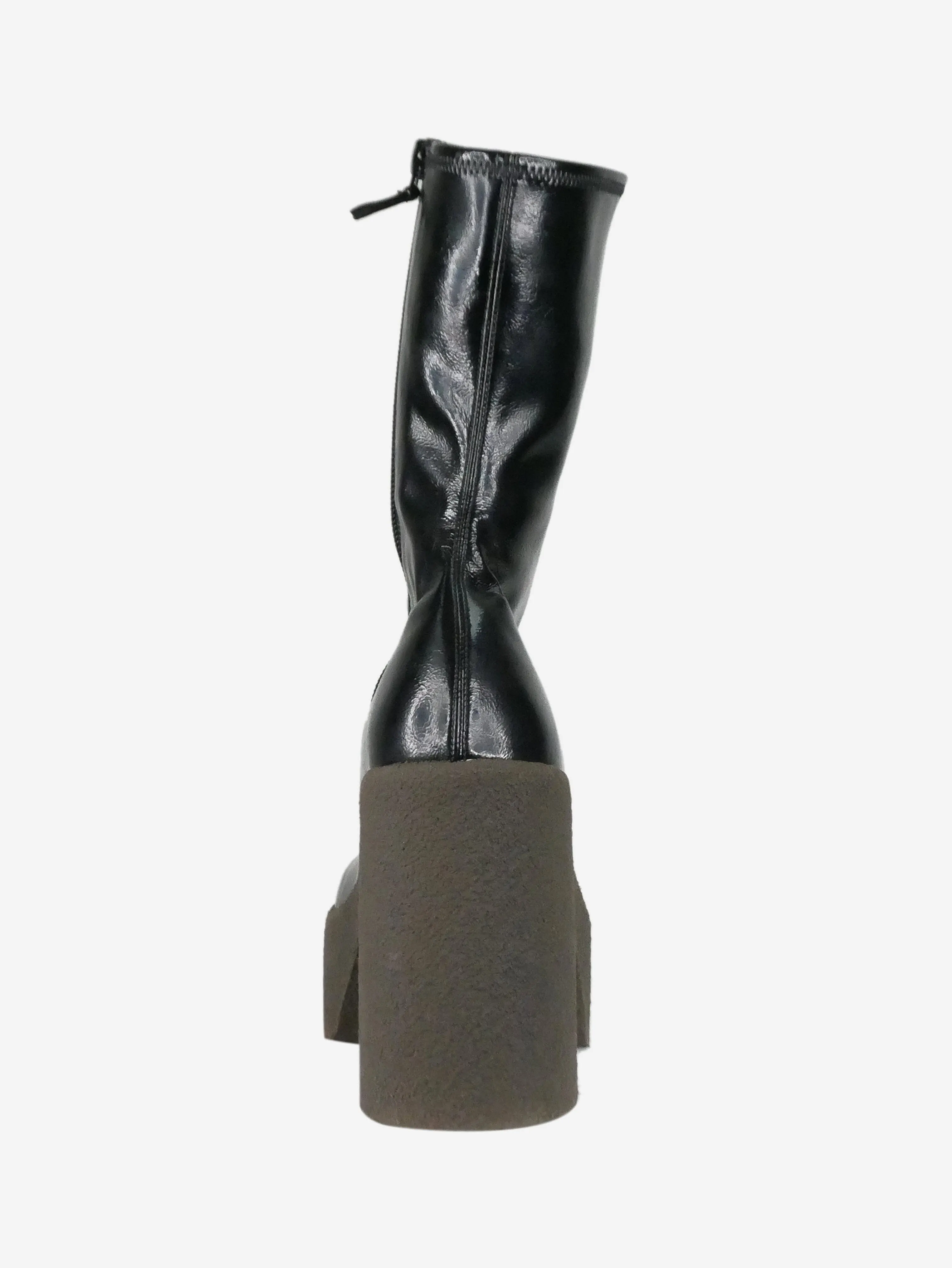 Black vegetarian patent-leather platform boots - size EU 38