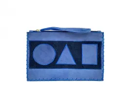 BLUE GEO FLAT POUCH