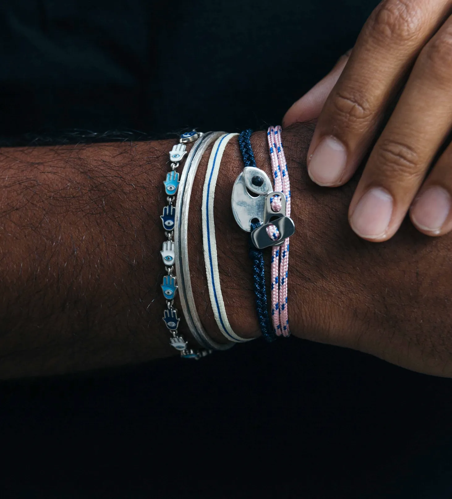 Braided Bracelet With Sterling Silver Button (Dark Blue)