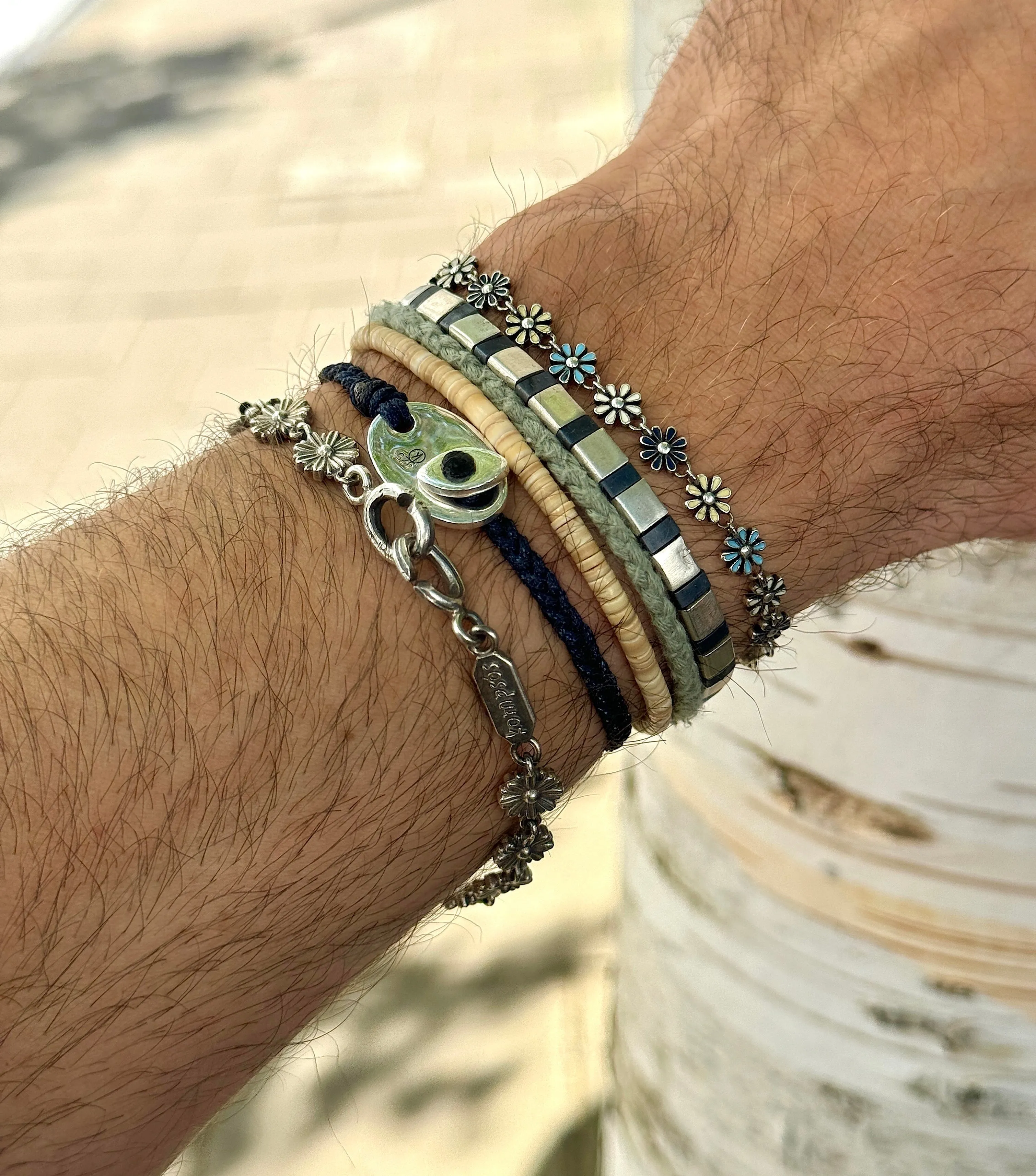 Braided Bracelet With Sterling Silver Button (Dark Blue)