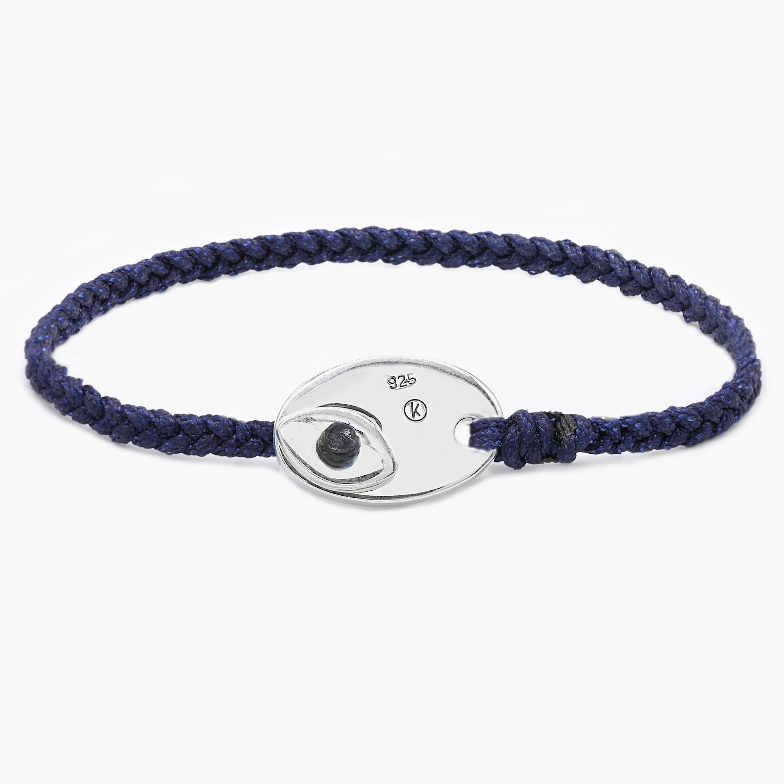 Braided Bracelet With Sterling Silver Button (Dark Blue)