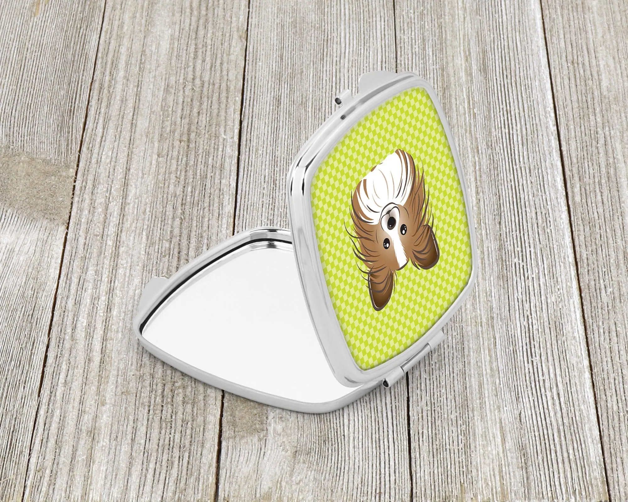 Checkerboard Lime Green Papillon Compact Mirror BB1310SCM by Caroline's Treasures