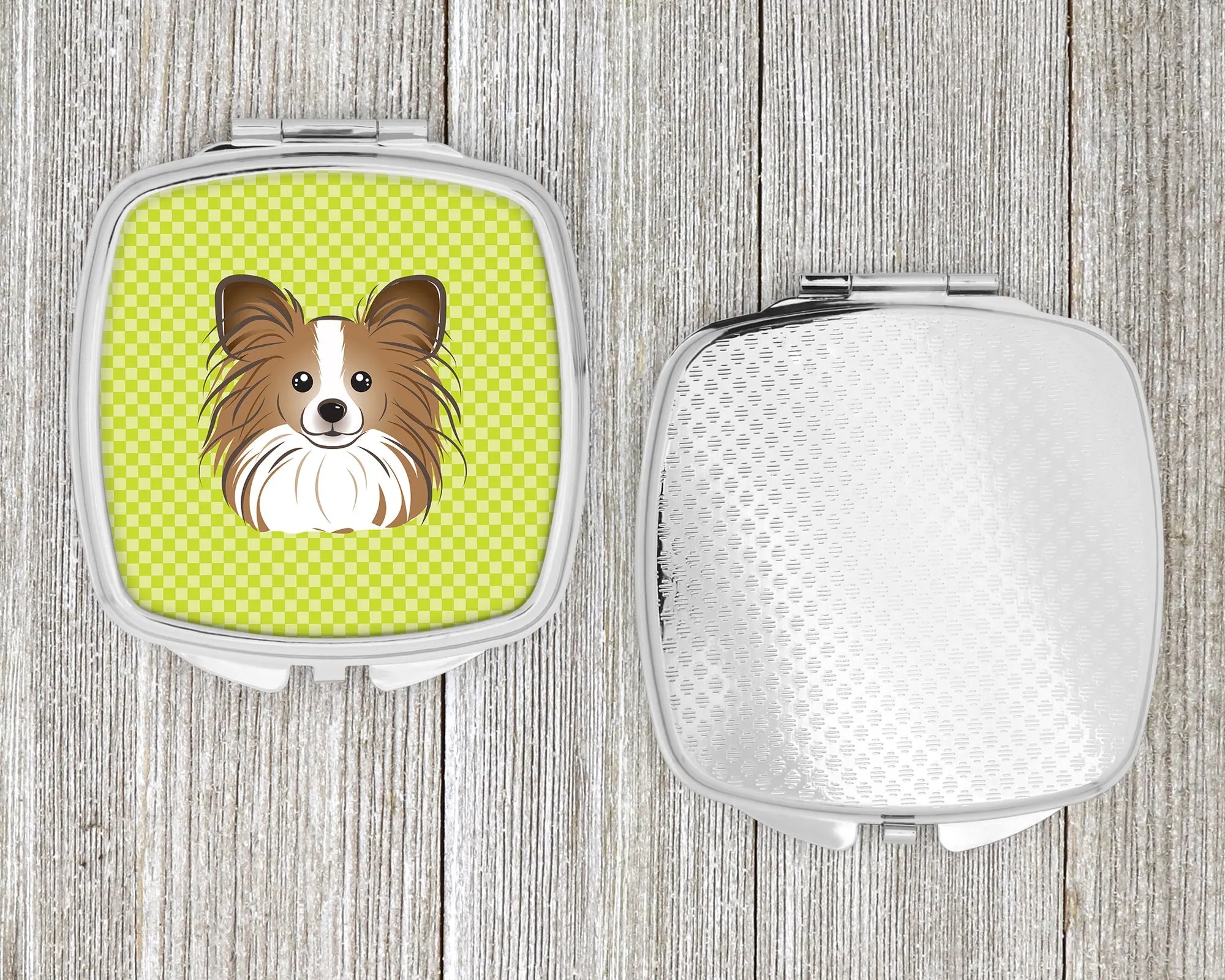 Checkerboard Lime Green Papillon Compact Mirror BB1310SCM by Caroline's Treasures
