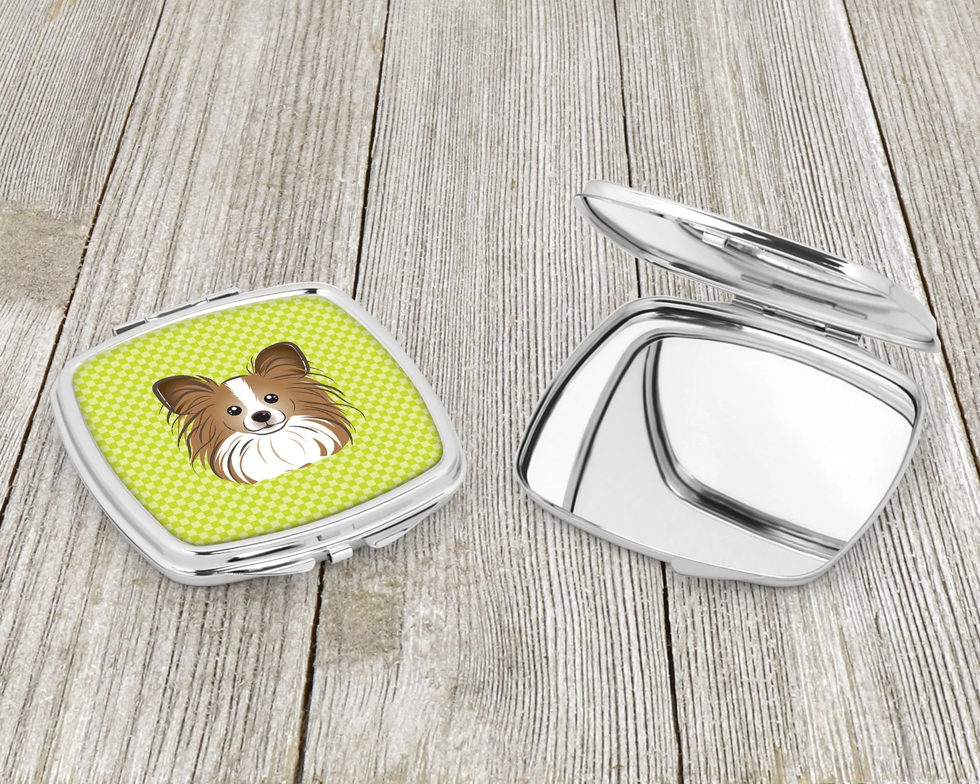 Checkerboard Lime Green Papillon Compact Mirror BB1310SCM by Caroline's Treasures