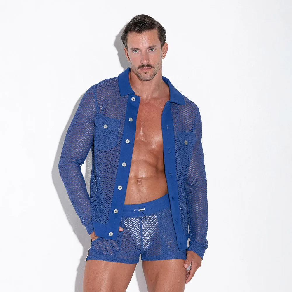 Code 22 Openwork 9739 mesh shirt blue