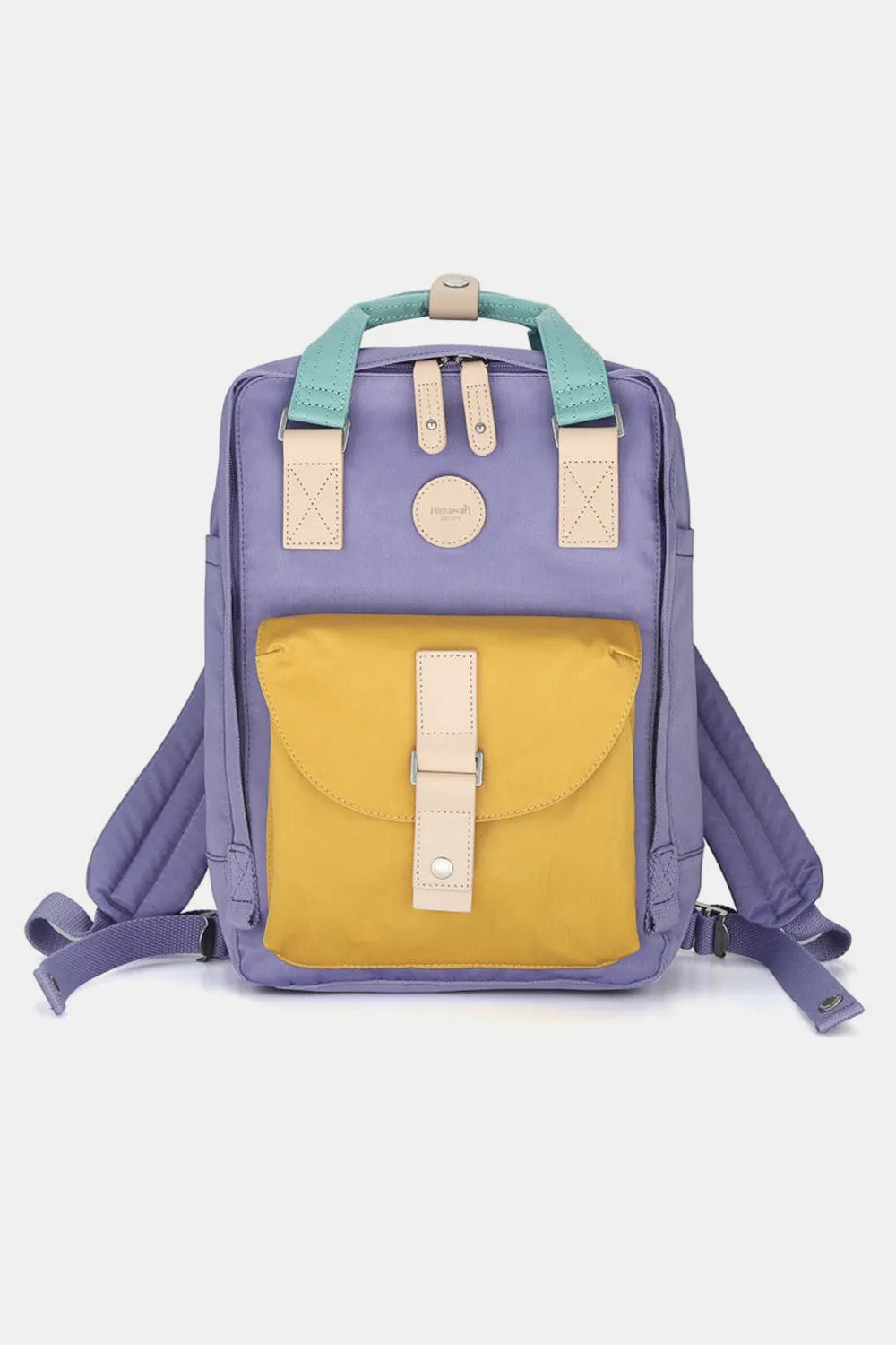 Contrast Waterproof Canvas Backpack Bag with Round Label