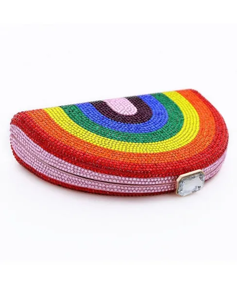Crystal-Embellished Rainbow Evening Clutch