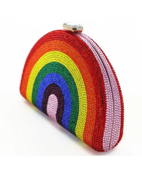 Crystal-Embellished Rainbow Evening Clutch