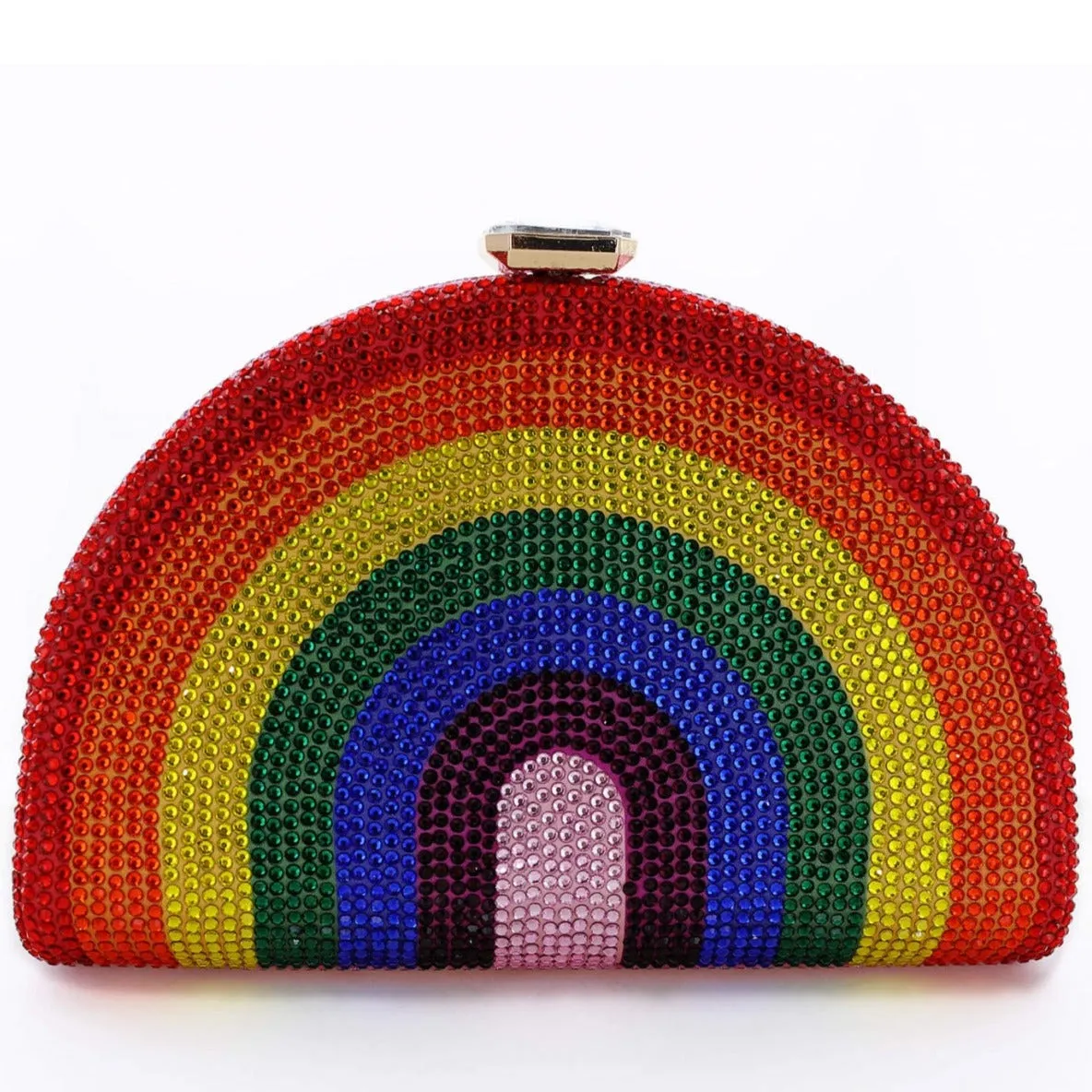 Crystal-Embellished Rainbow Evening Clutch