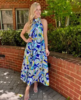 Dresses - Abstract Print Halter Tie Back