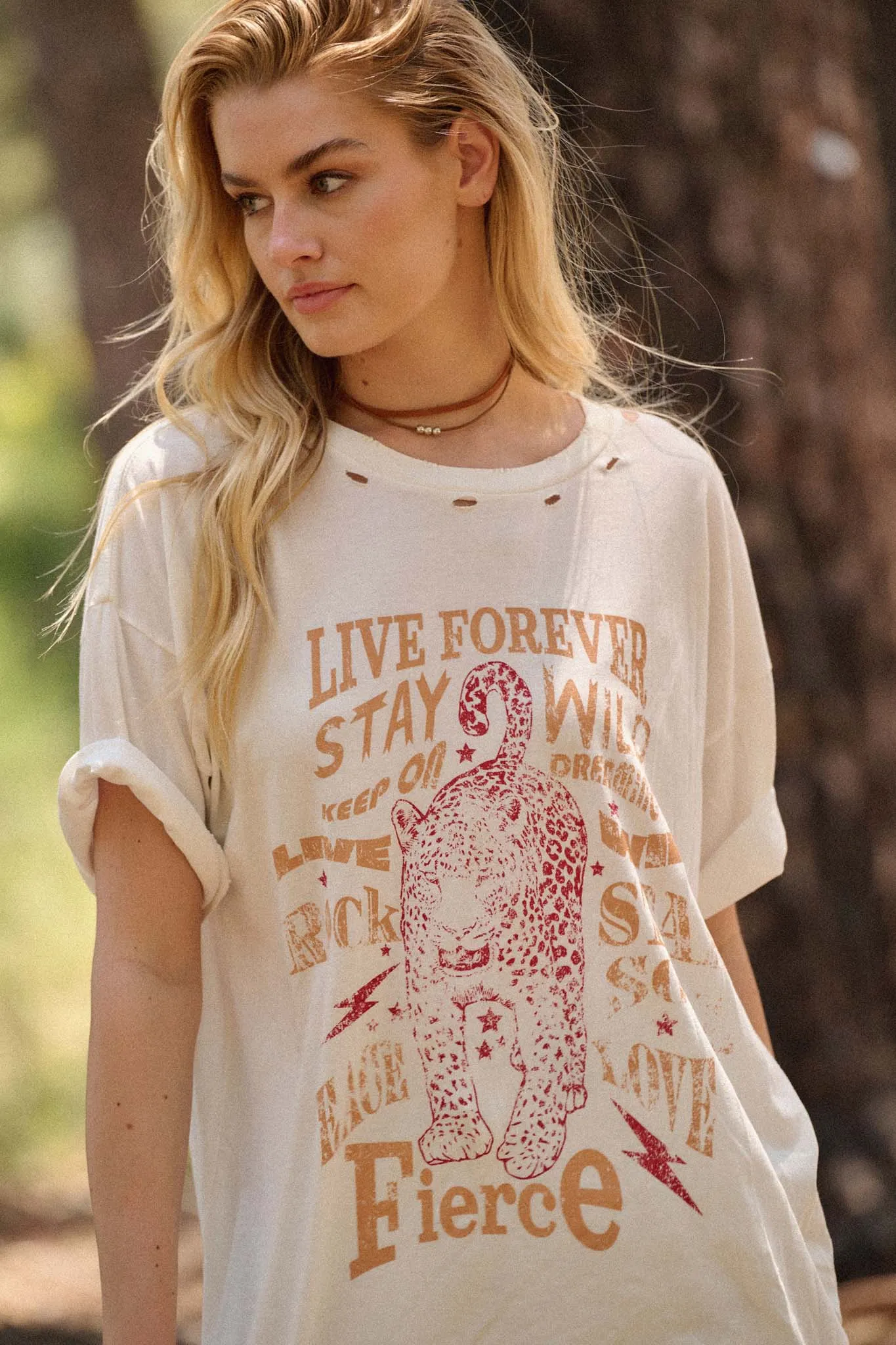 Encouraging Leopard Distressed Oversize Graphic Tee