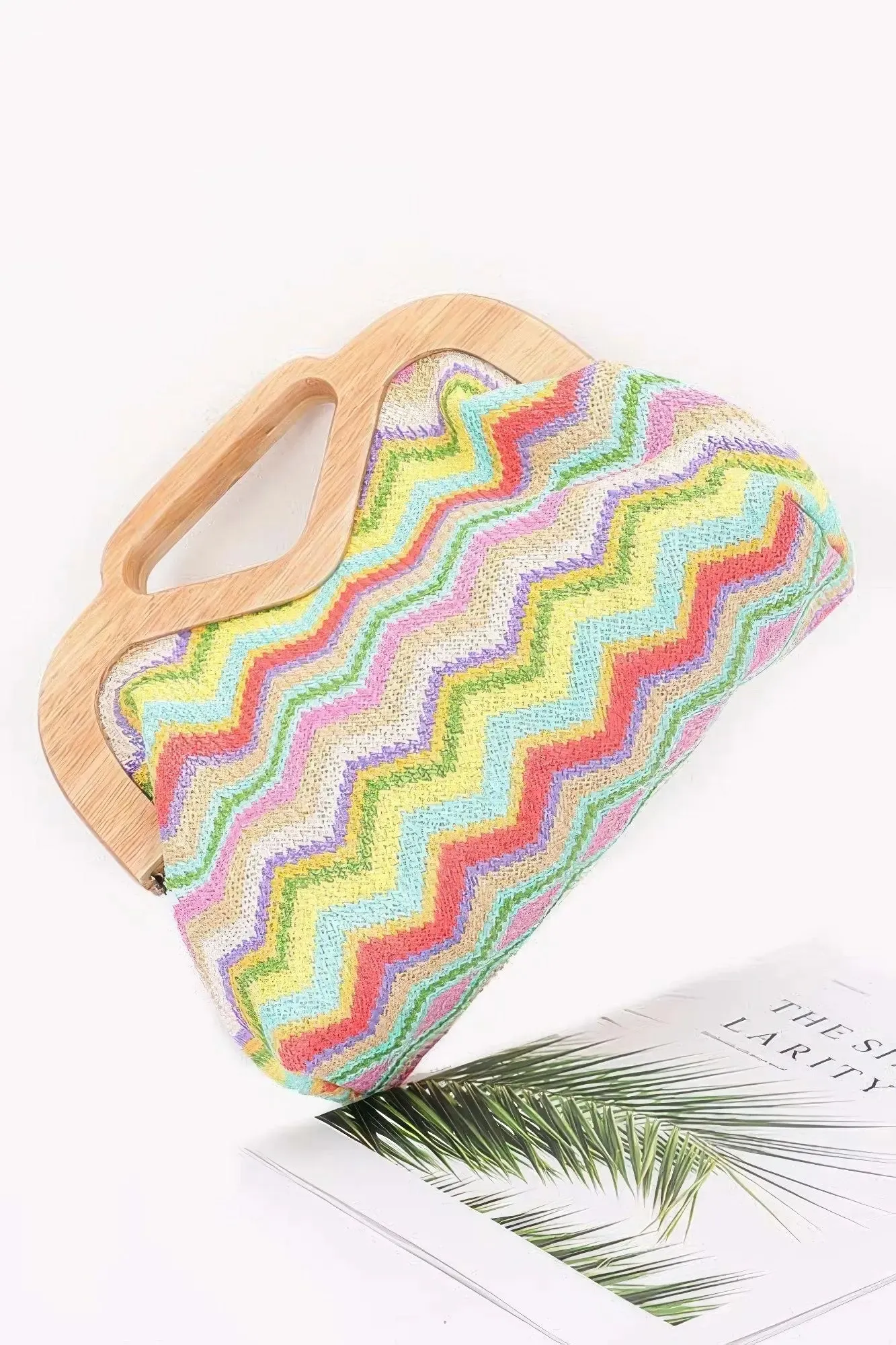 Faux Straw Wood Frame Clutch