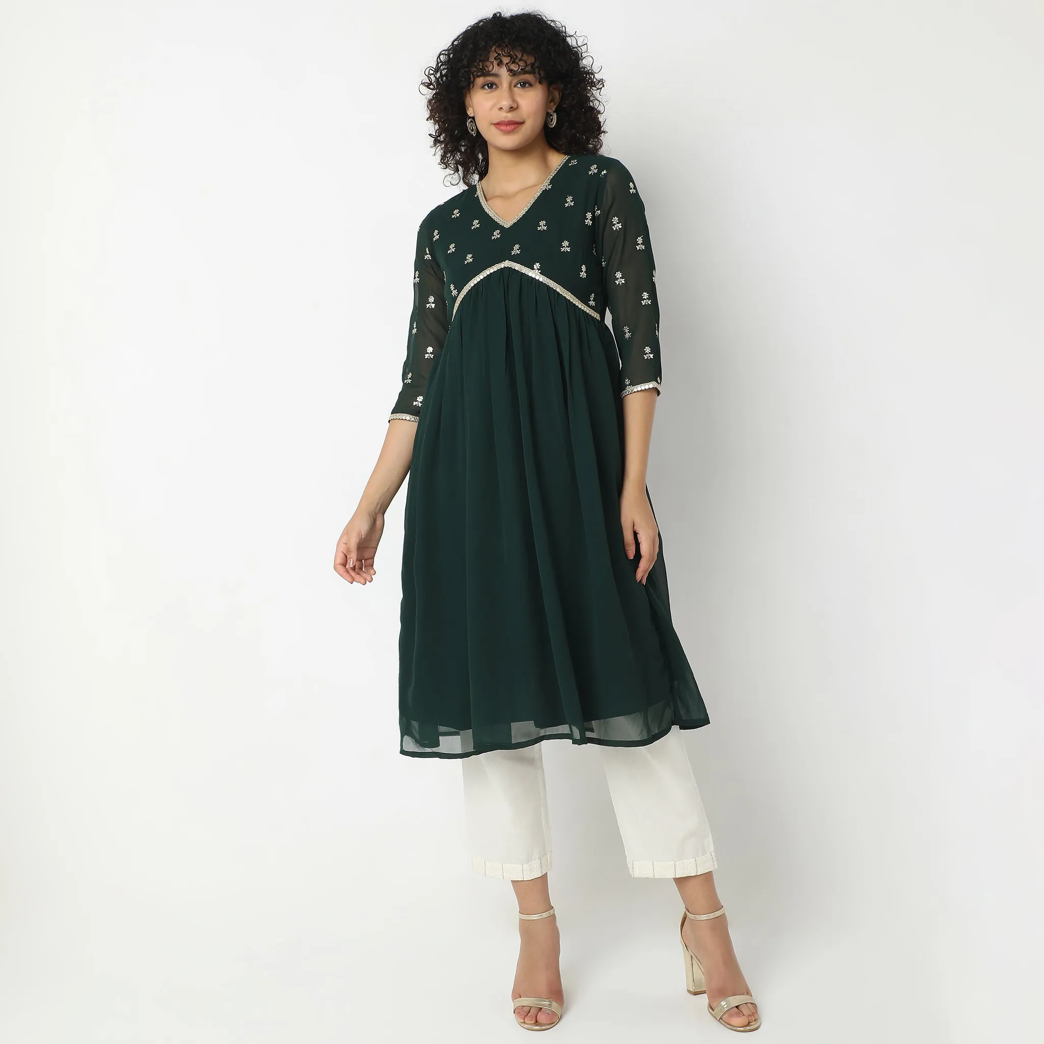 Flare Fit Embellished Kurta