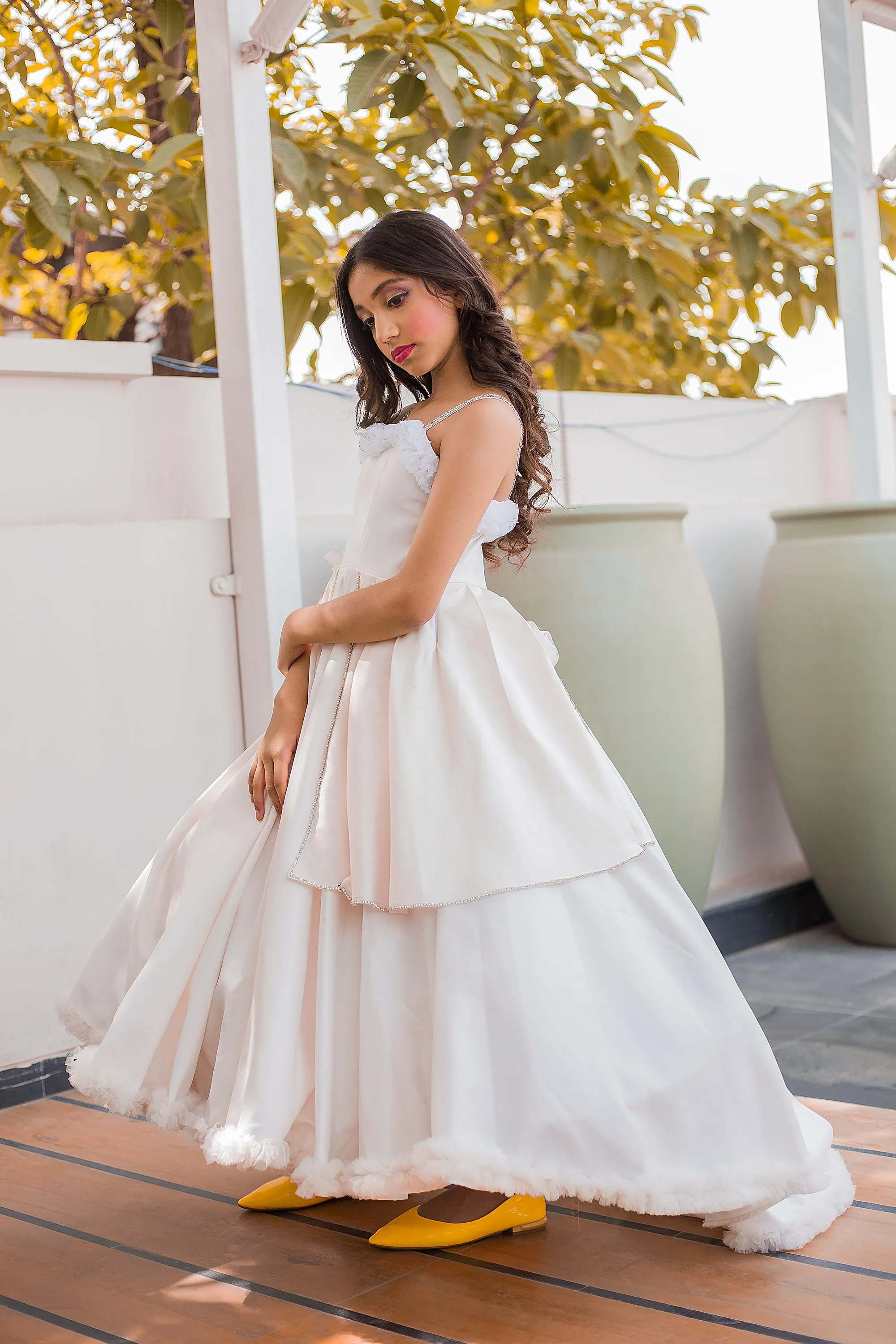 Girls' White Anarkali Gown