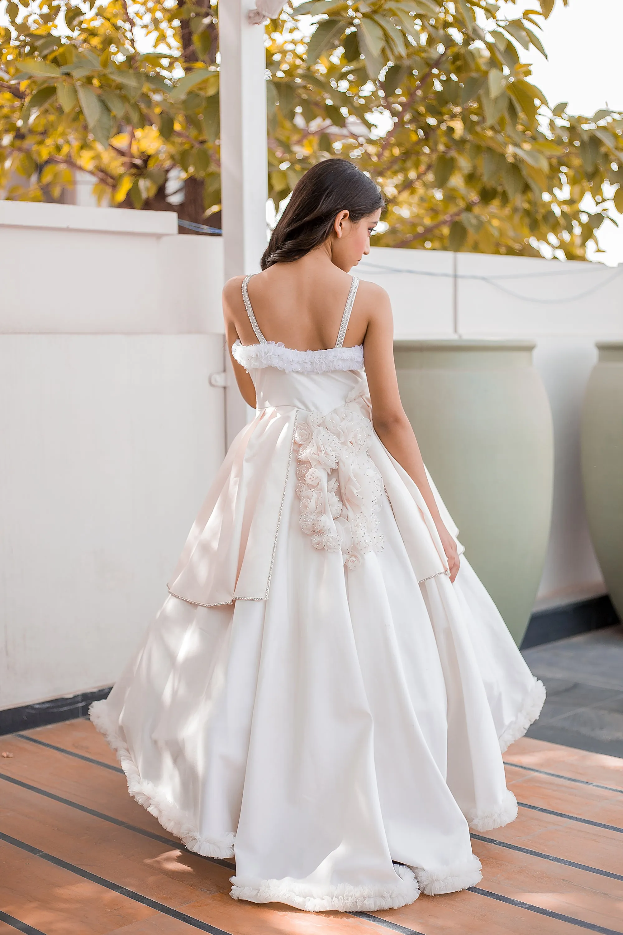 Girls' White Anarkali Gown