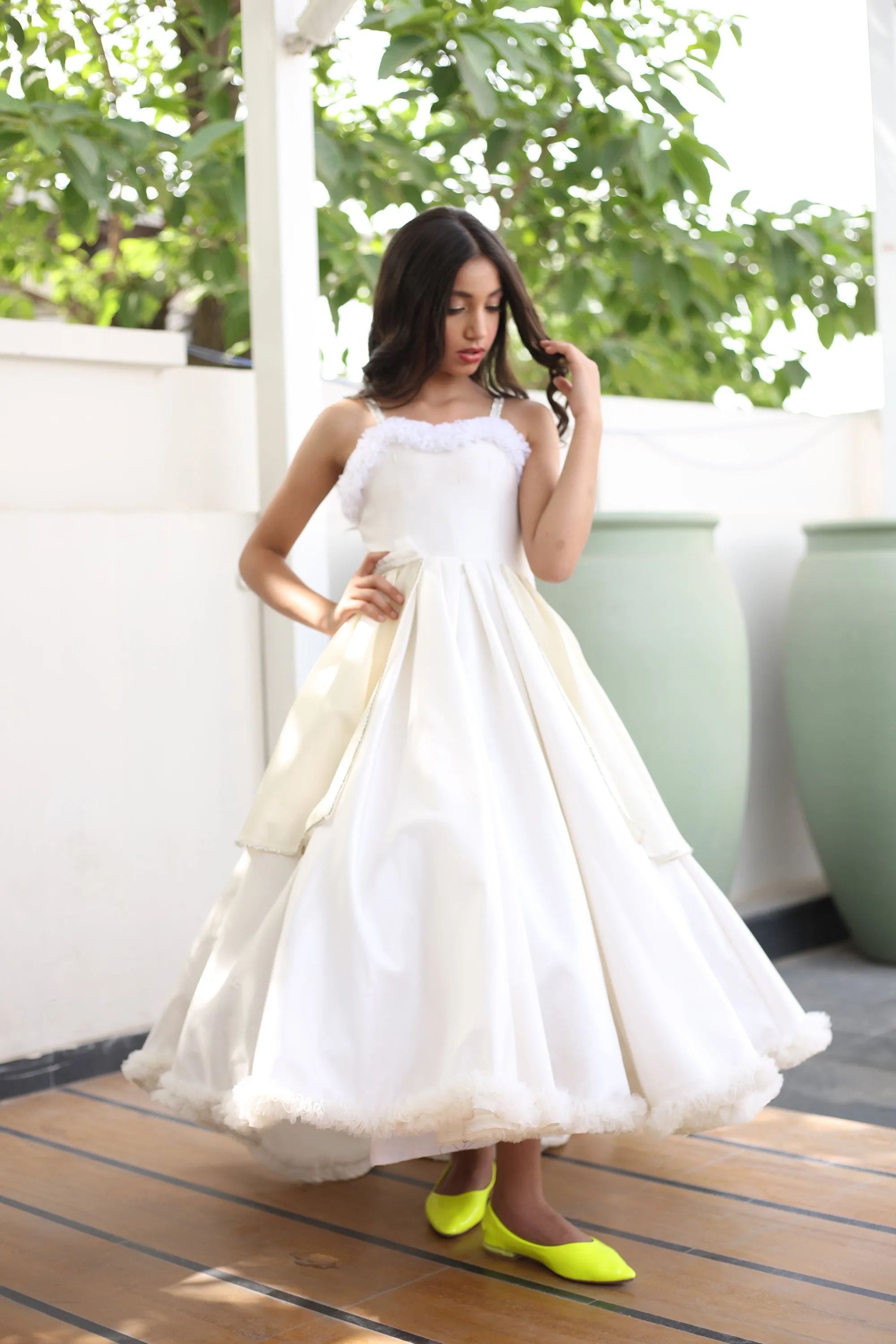 Girls' White Anarkali Gown