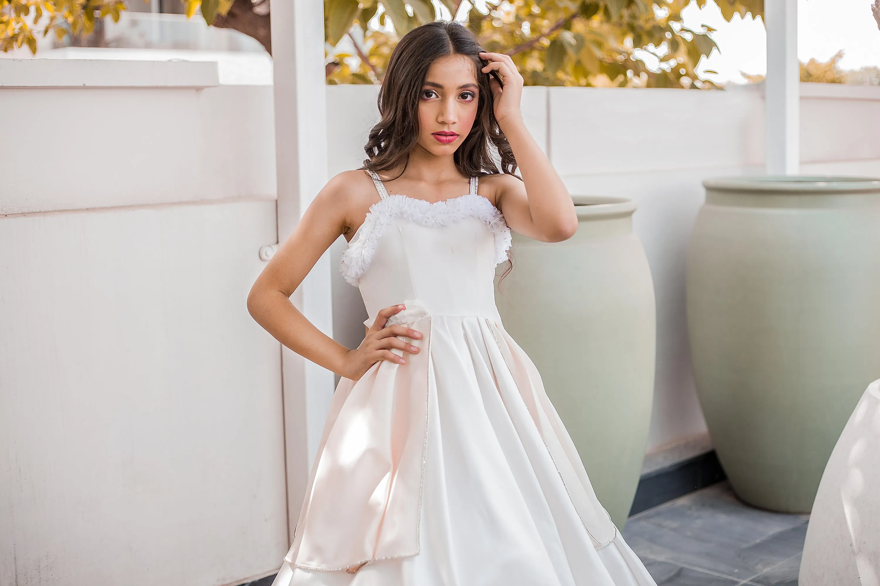 Girls' White Anarkali Gown
