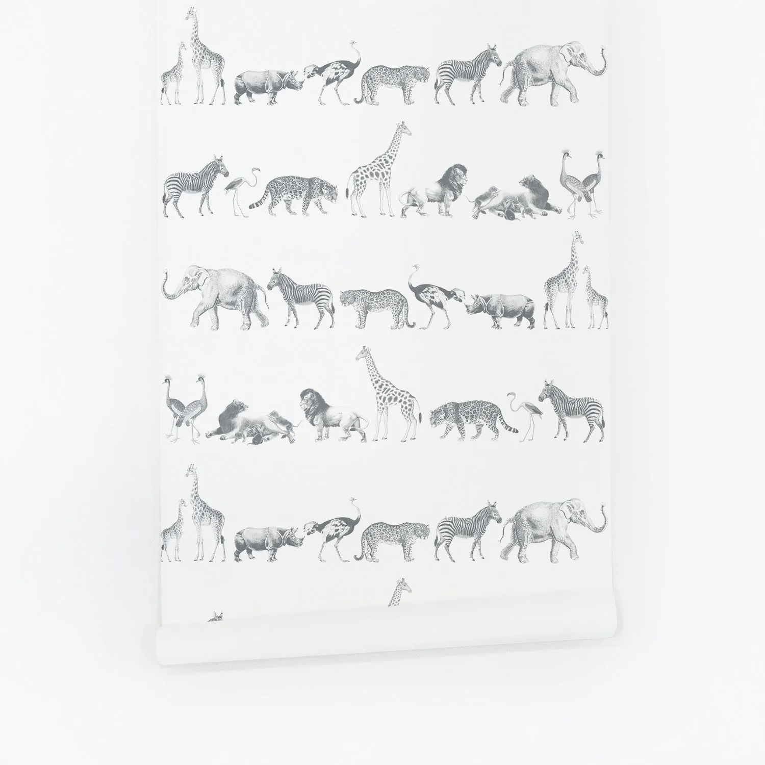 Grey Vintage Safari Animal Wallpaper