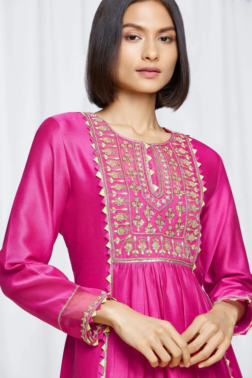 Hot Pink Floral Kurta Set