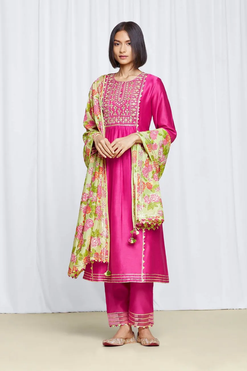 Hot Pink Floral Kurta Set