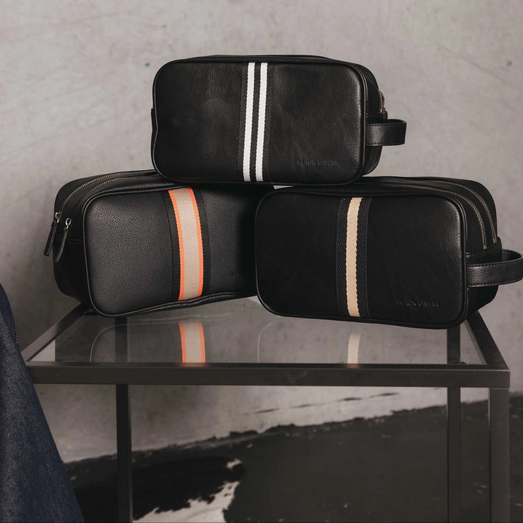 Hugo Wash Bag Black & Cream Stripe