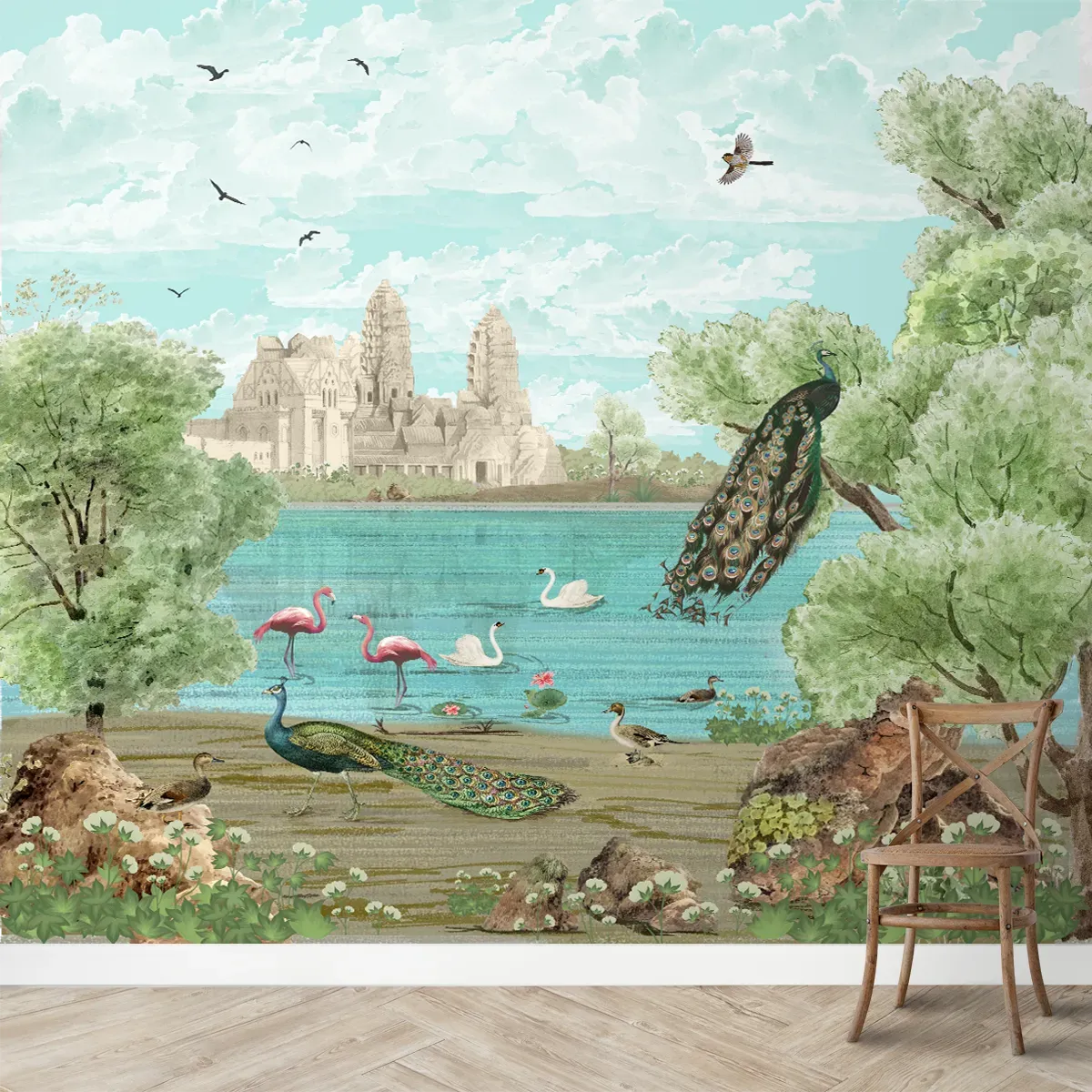 Indian Peacock Traditional Theme Wallpaper for Rooms