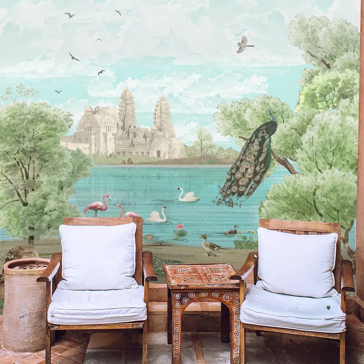 Indian Peacock Traditional Theme Wallpaper for Rooms