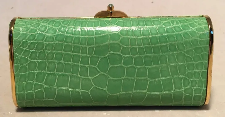 Judith Leiber Vintage Mini Green Alligator Clutch Minaudiere