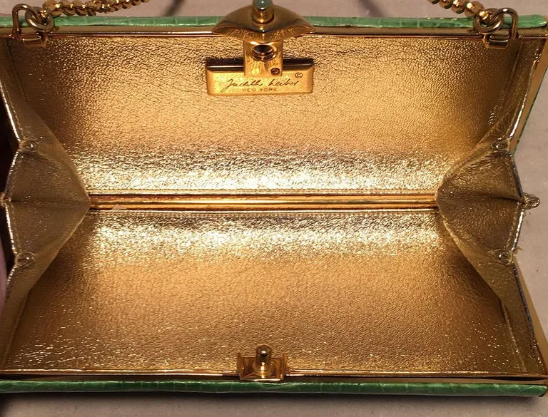 Judith Leiber Vintage Mini Green Alligator Clutch Minaudiere