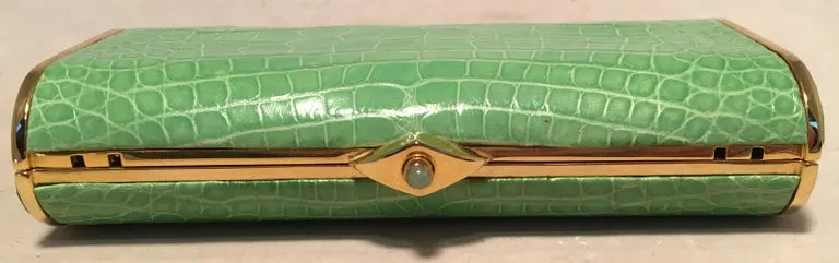 Judith Leiber Vintage Mini Green Alligator Clutch Minaudiere
