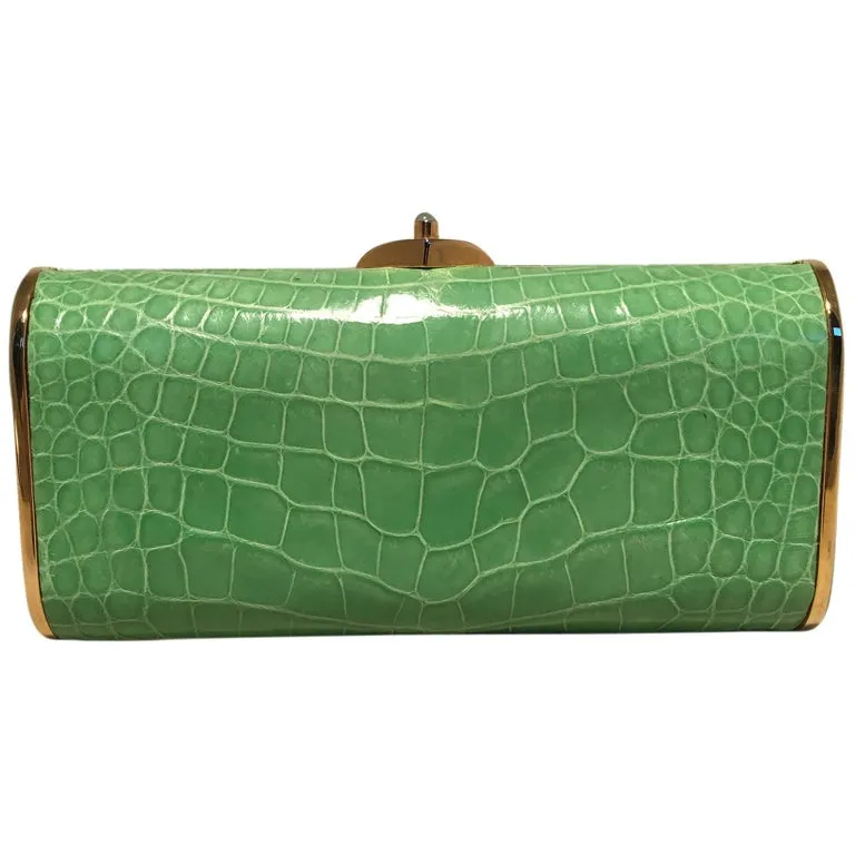 Judith Leiber Vintage Mini Green Alligator Clutch Minaudiere
