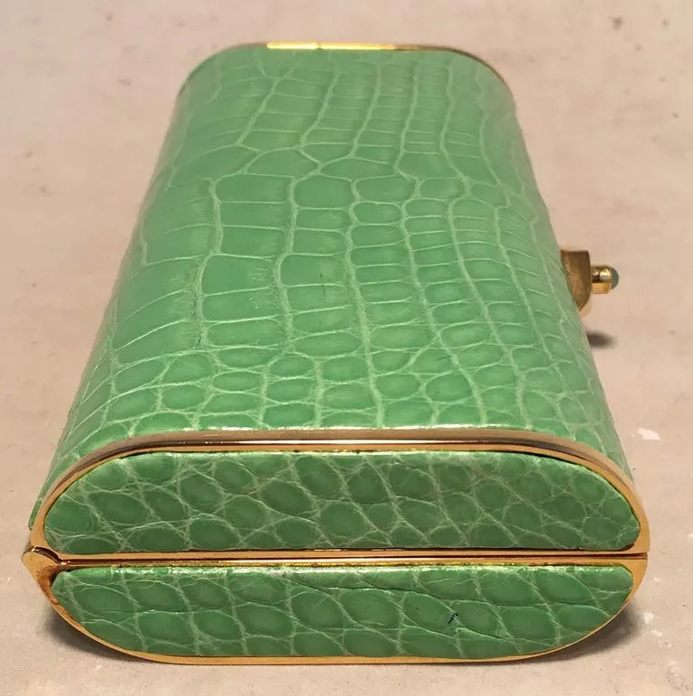 Judith Leiber Vintage Mini Green Alligator Clutch Minaudiere