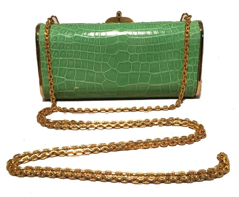 Judith Leiber Vintage Mini Green Alligator Clutch Minaudiere