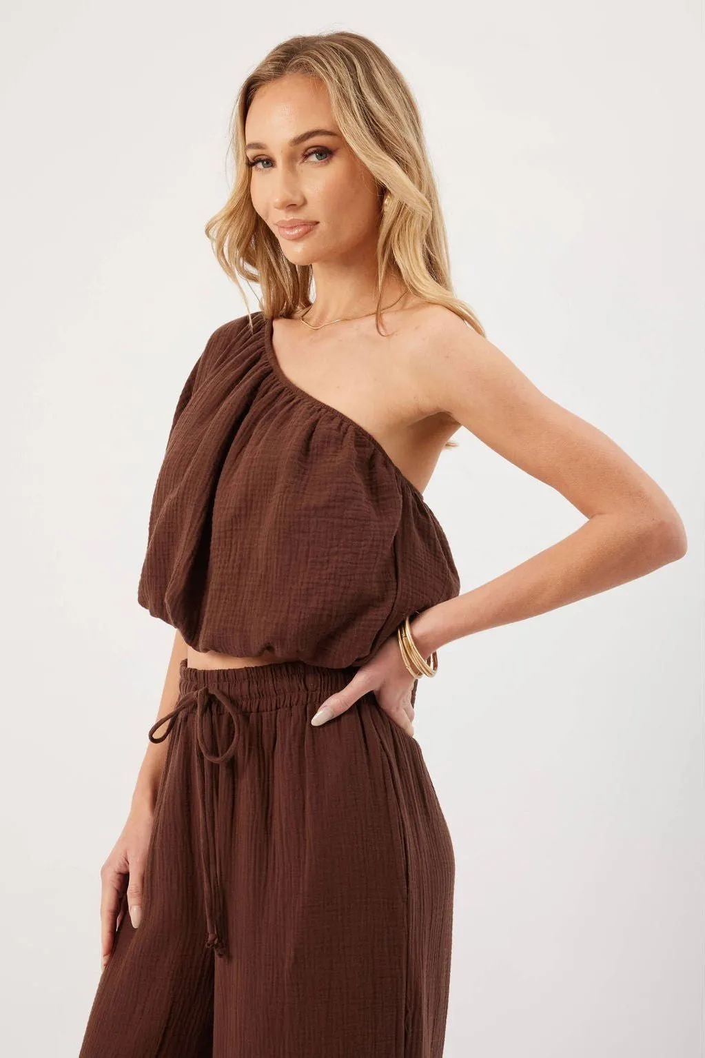 Lina Chocolate One Shoulder Top