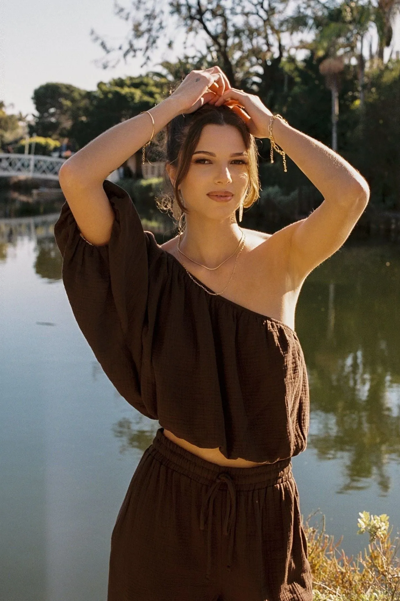 Lina Chocolate One Shoulder Top