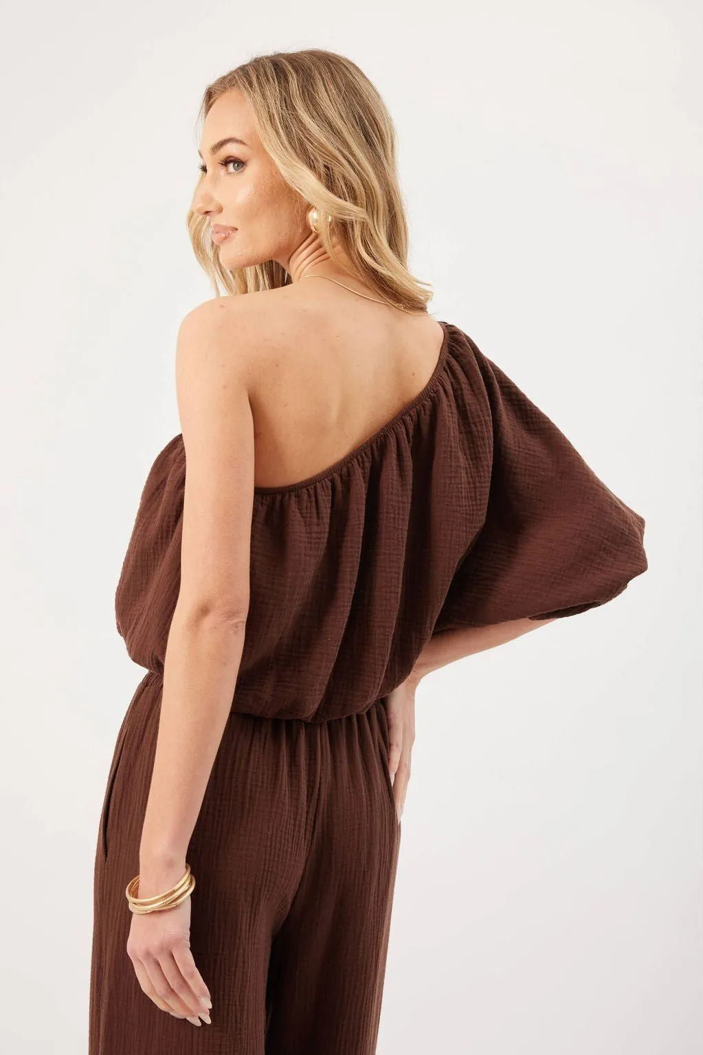 Lina Chocolate One Shoulder Top